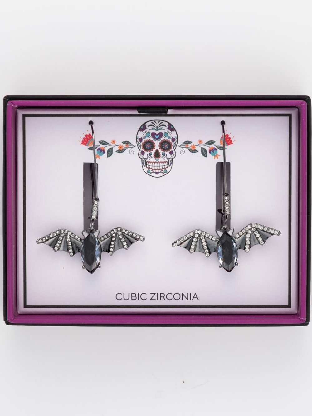 NWT Bella Jack Gothic Bat Wing Rhinestone Earrings Black Crystal Halloween